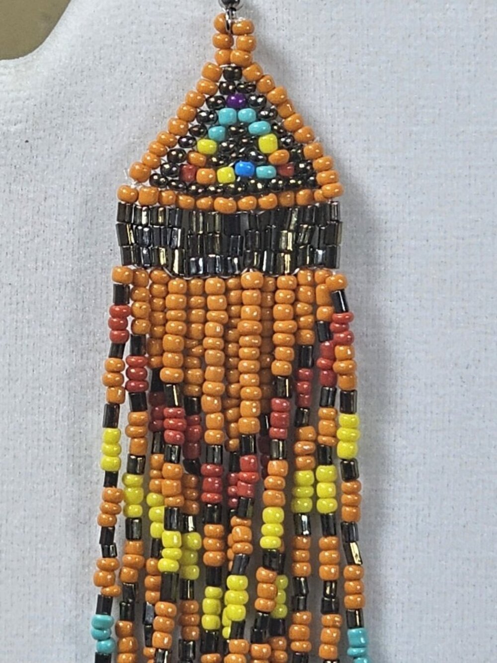 Handmade Native-Inspired Beaded Dangle Earrings Multicolor Fringe Boho Festival - Picture 6 of 8